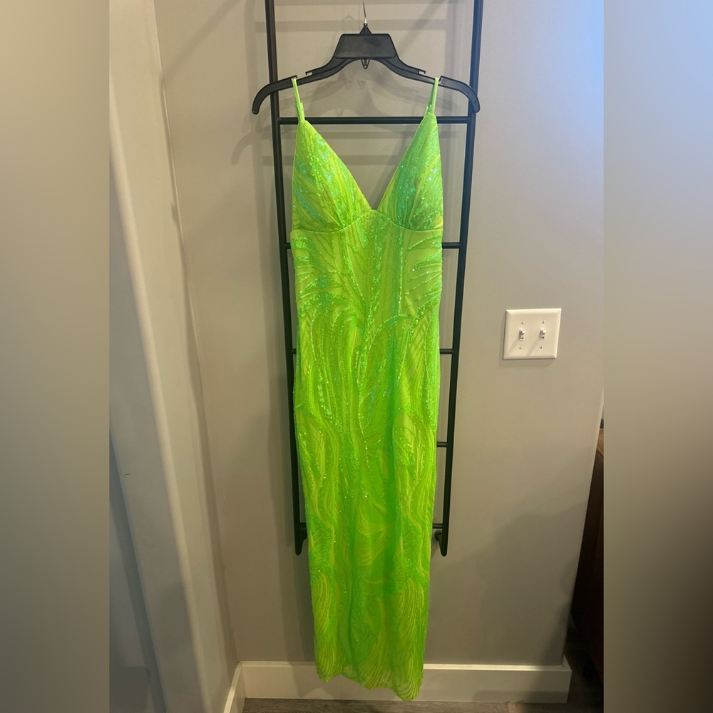 Morgan & Co Linnea Lime Green Sequin Prom Dress